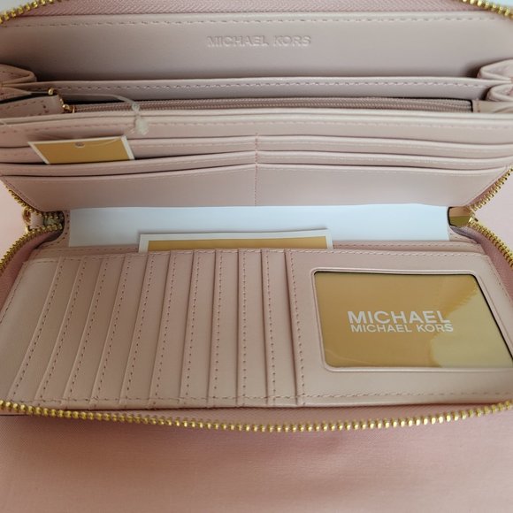 MICHAEL KORS Signature Logo Jet Set Travel Continental Wallet/Wristlet-Pwr Blush - Picture 15 of 16